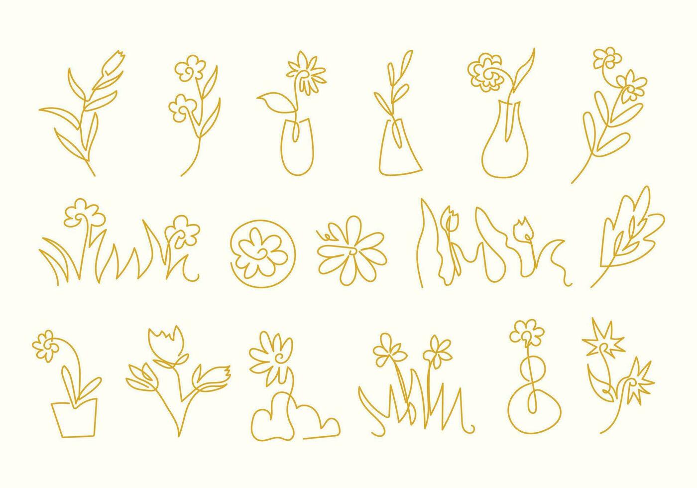 hand drawn one line flowers vector