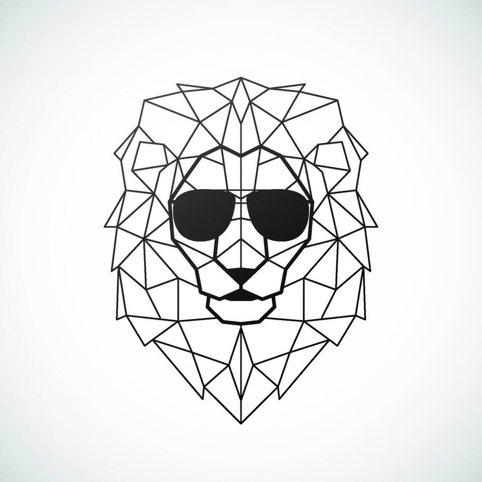 Geometric lion wearing red sunglasses. vector