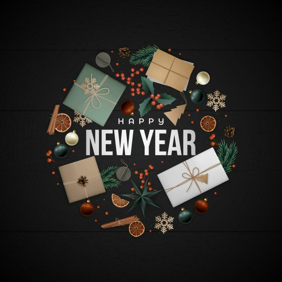 New Year greeting card. Flat lay composition. vector