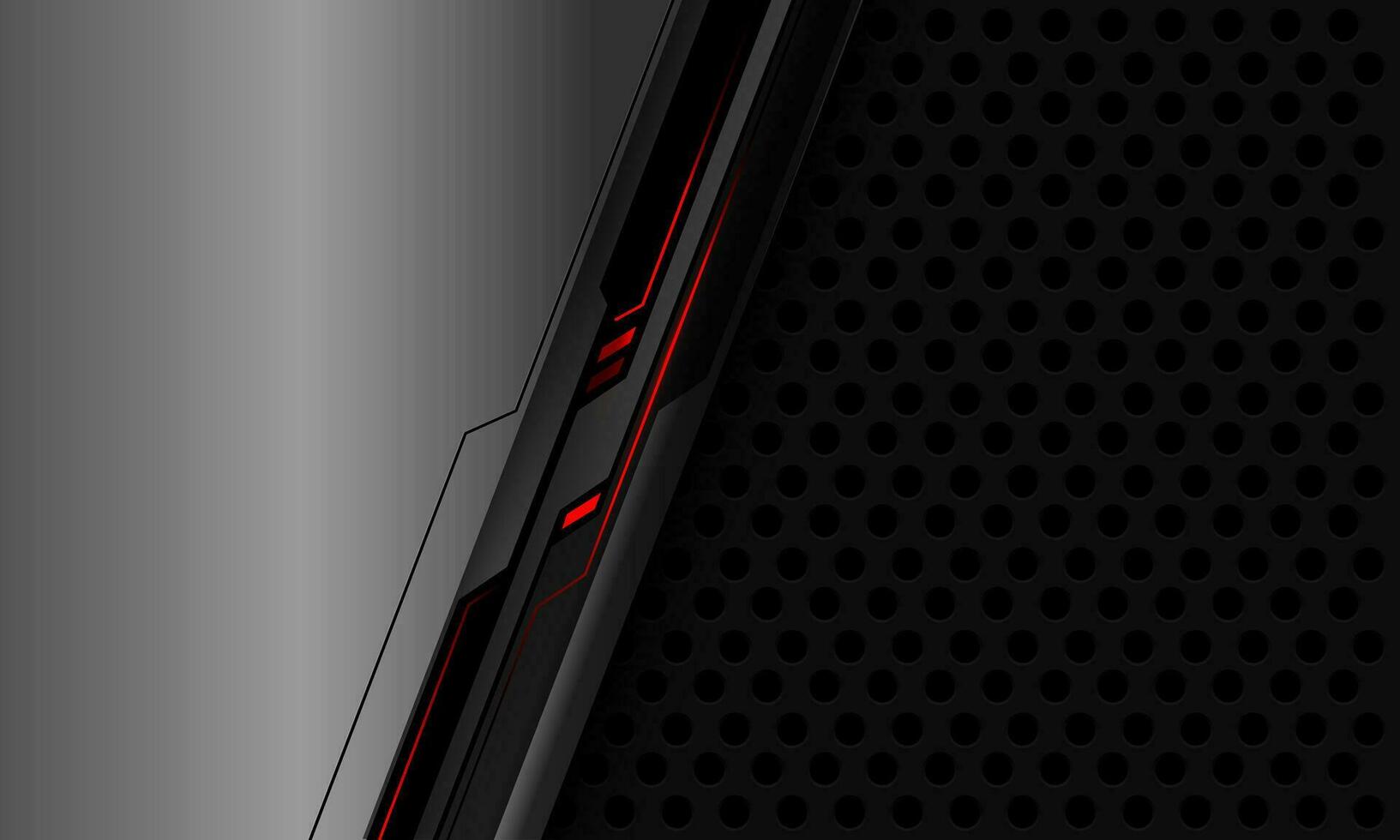 Abstract silver black cyber circuit red light on dark grey circle mesh design modern futuristic technology background vector