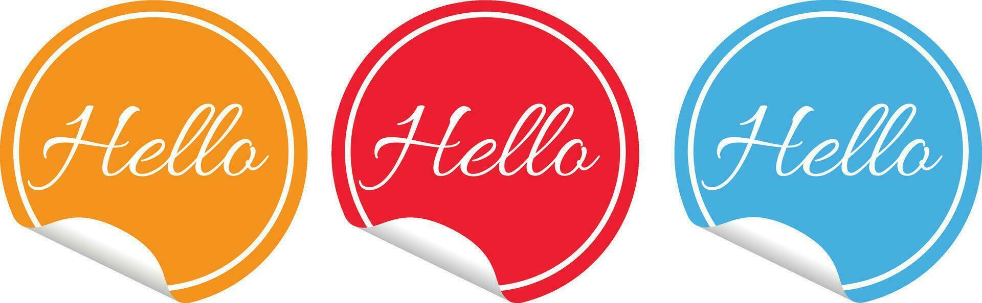 Hello circle sticker Vector set of round adhesive stickers with folded edges