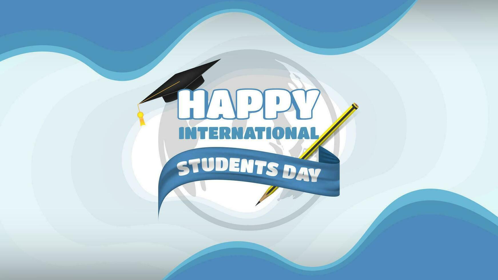 Happy International Students Day Celebration Greeting on Flat Abstract Wavy Background with Ribbon vector