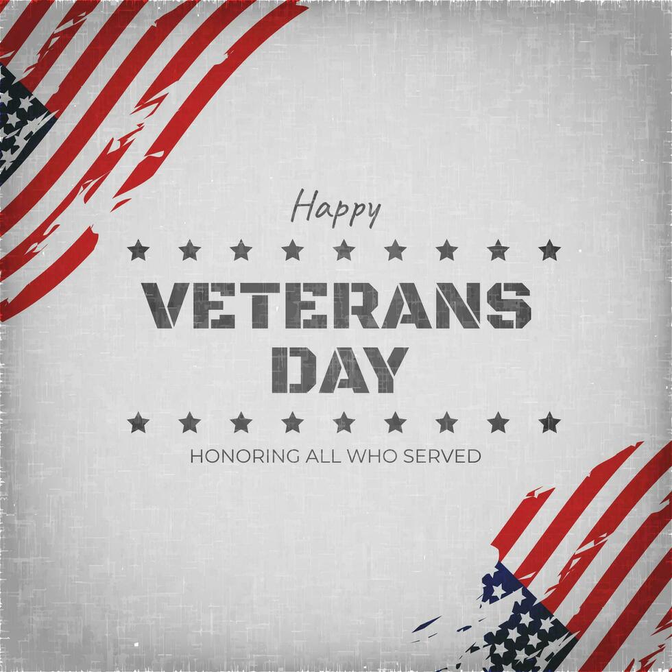 Happy Veterans Day Greeting on Grunge Wall Background with USA Flags vector