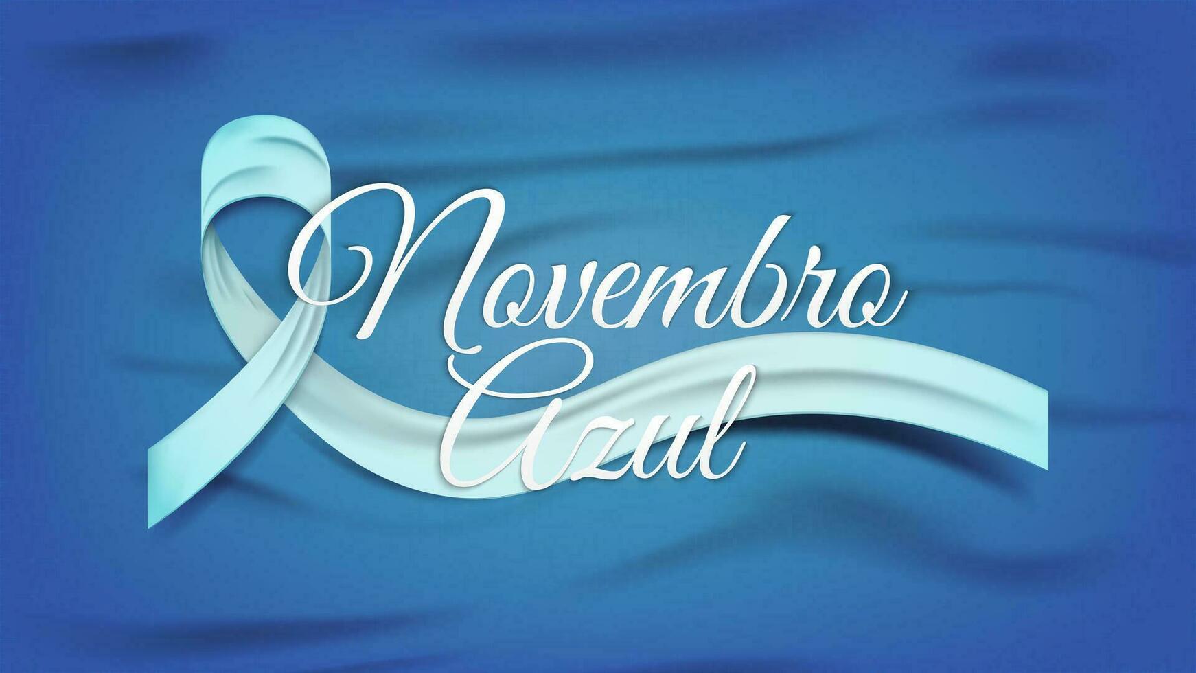 Novembro Azul Campaign Banner with Ribbon on Blue Fabric Background. Translate Blue November vector