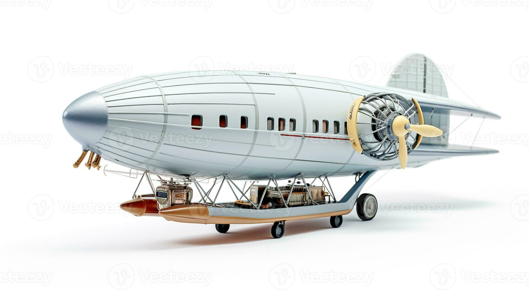 Displaying a 3D miniature Zeppelin. Generative AI photo