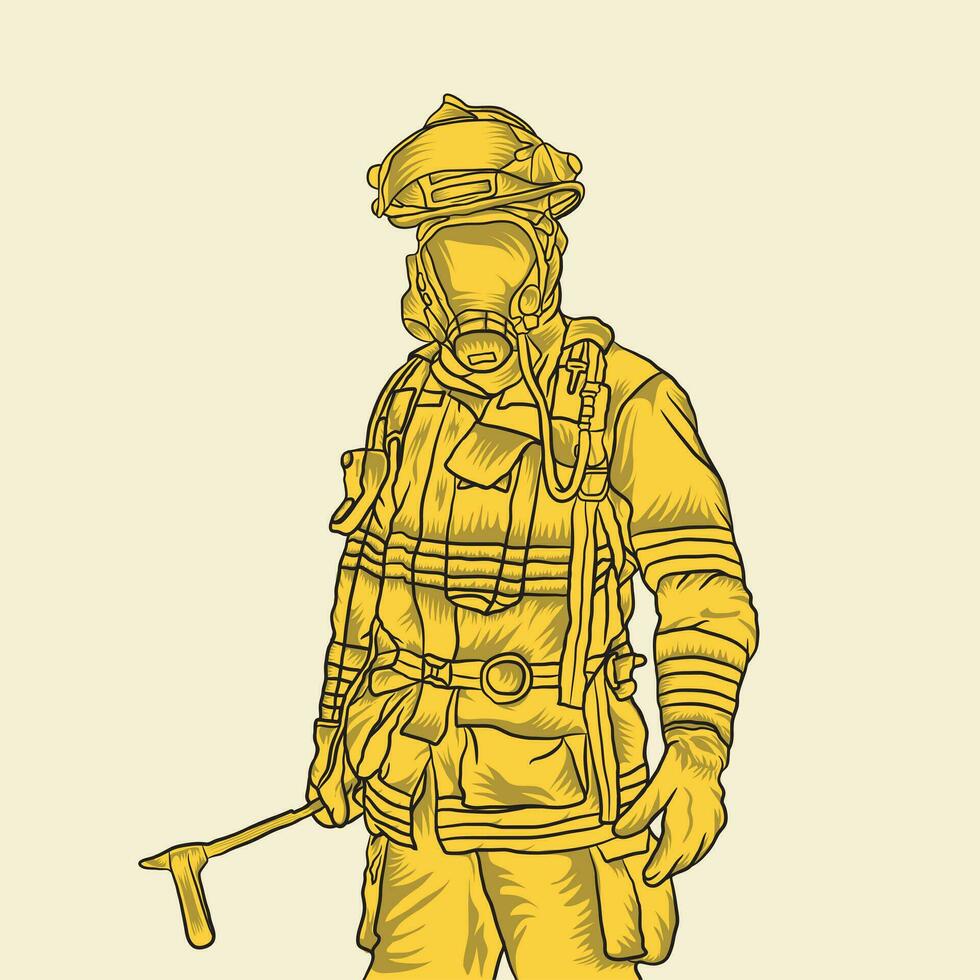 Firefighter Vector Graphic Drawing