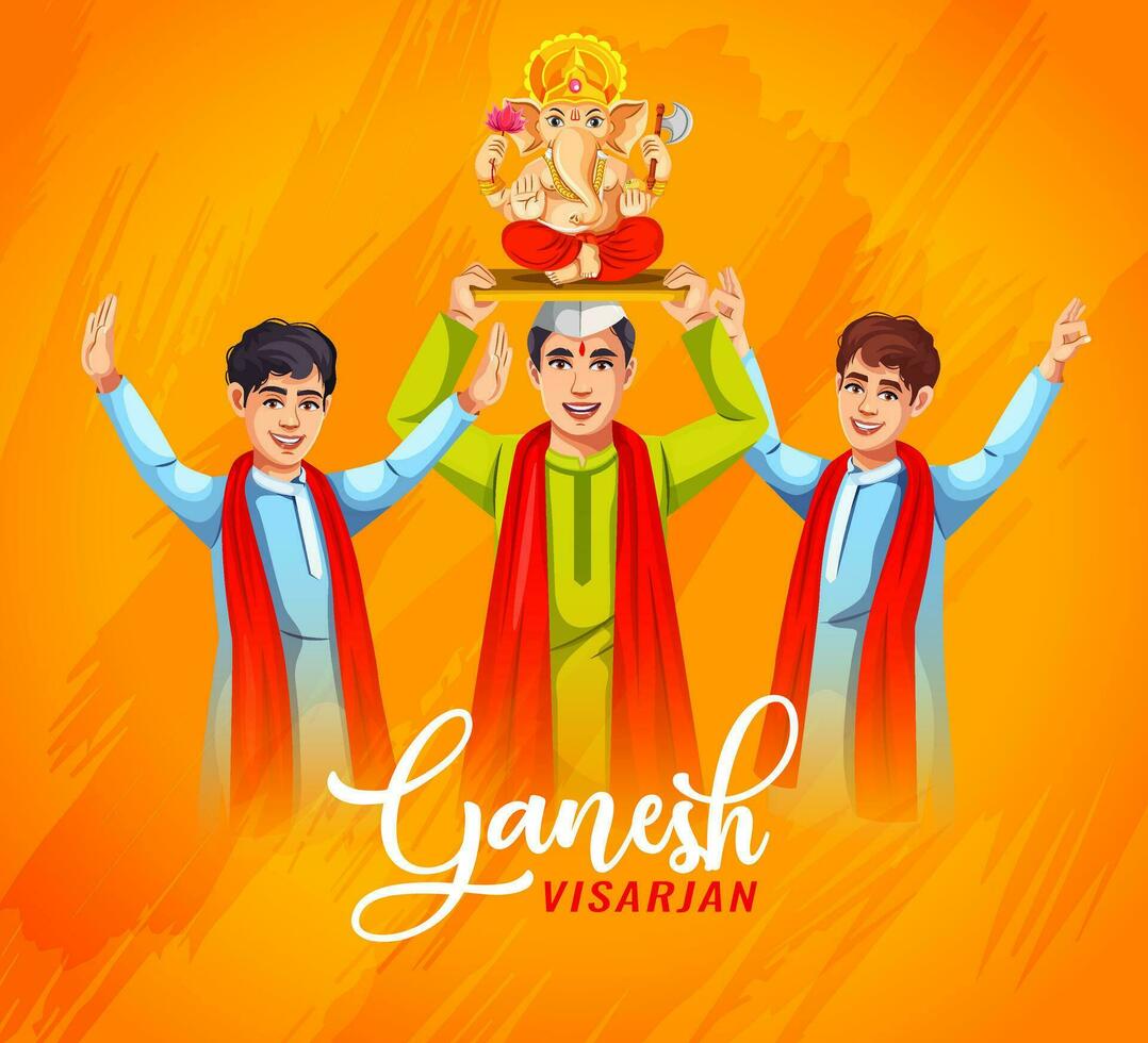 Happy Ganesh Visarjan, people dance and celebrating Indian festival vector