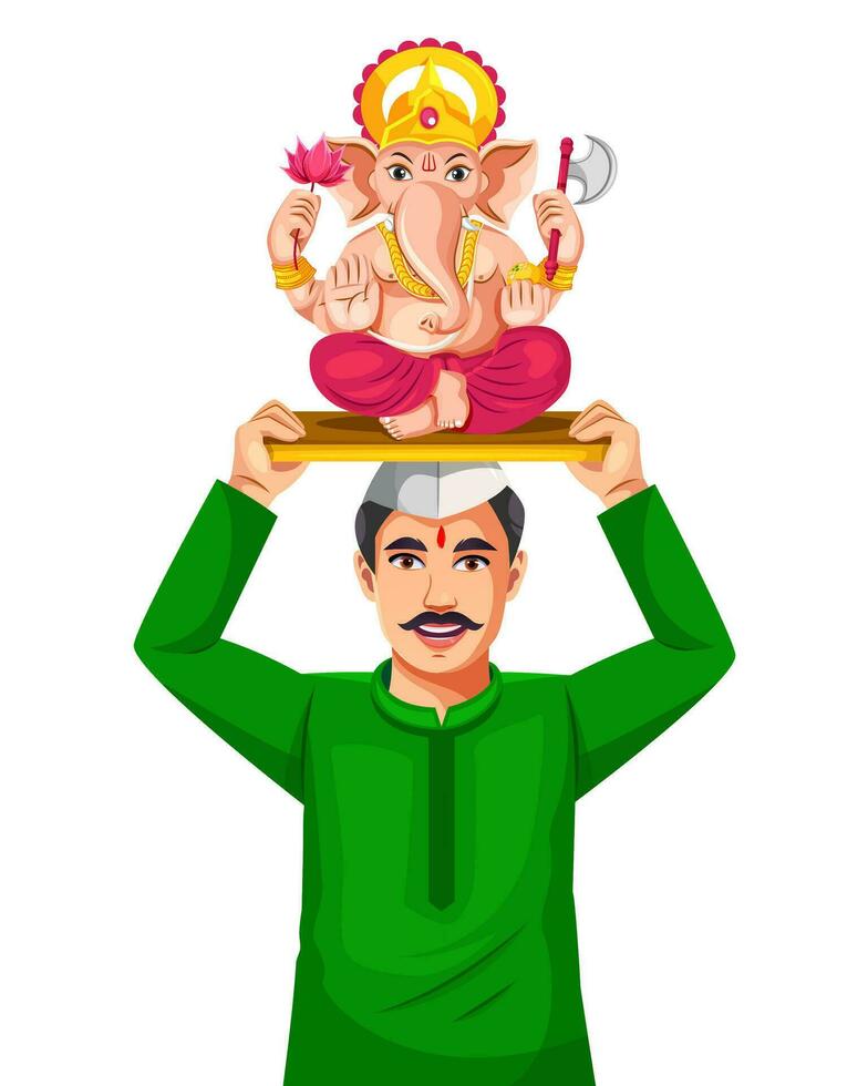 Anant Chaturdashi concept with eco-friendly Ganesh Visarjan template. Vector illustration of ganesha visarjan.