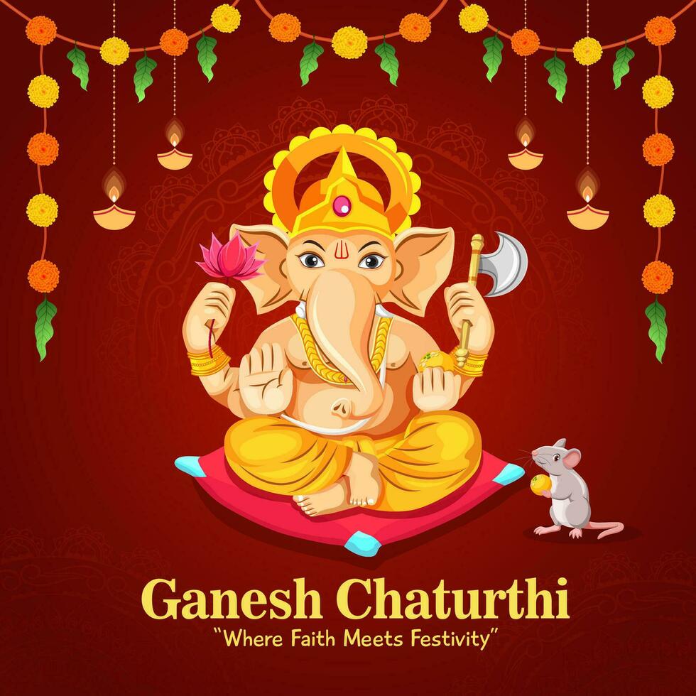 Happy Ganesh Chaturthi hindu religious festival banner design template vector