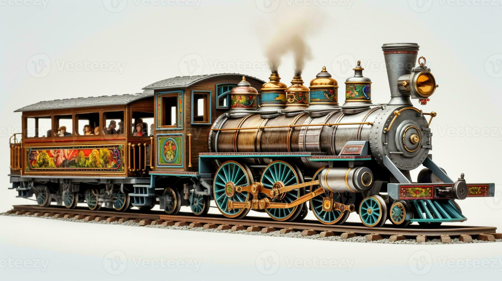 Displaying a 3D miniature Train. Generative AI photo