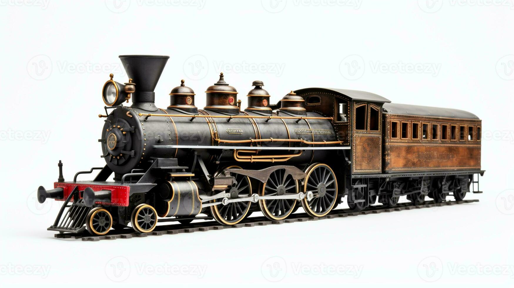 Displaying a 3D miniature Steam Locomotive. Generative AI photo