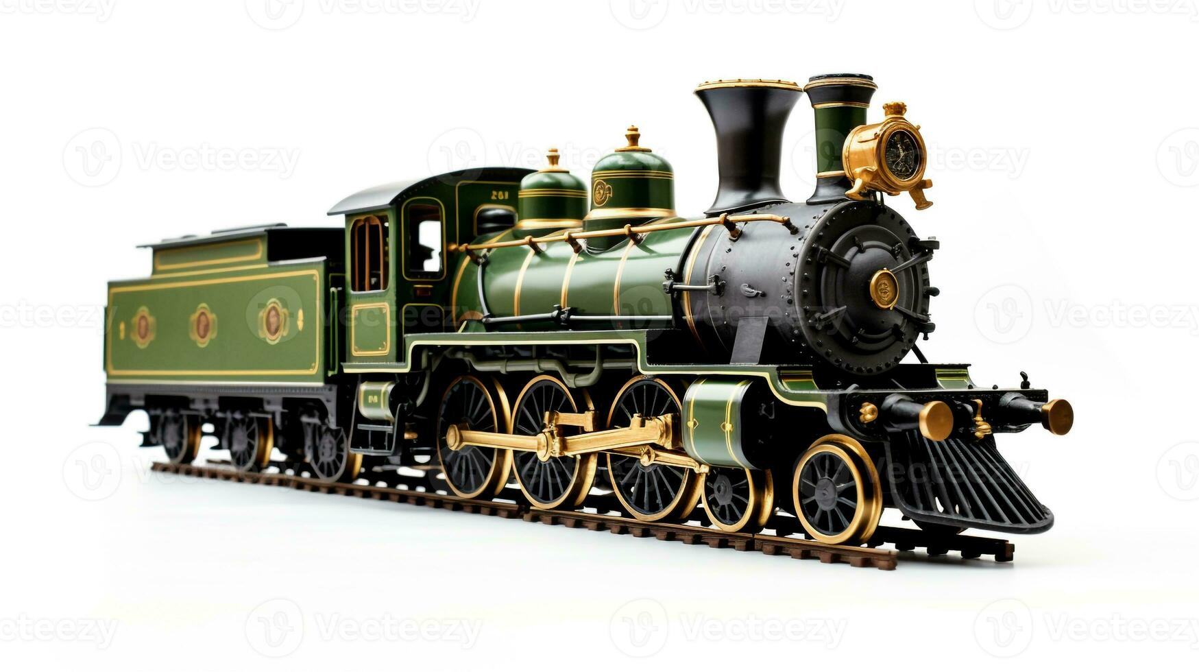 Displaying a 3D miniature Steam Locomotive. Generative AI photo