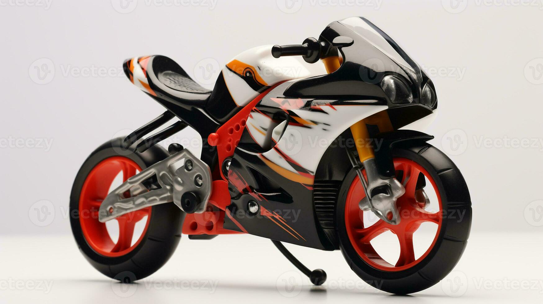 Displaying a 3D miniature Sportbike Motorcycle. Generative AI photo