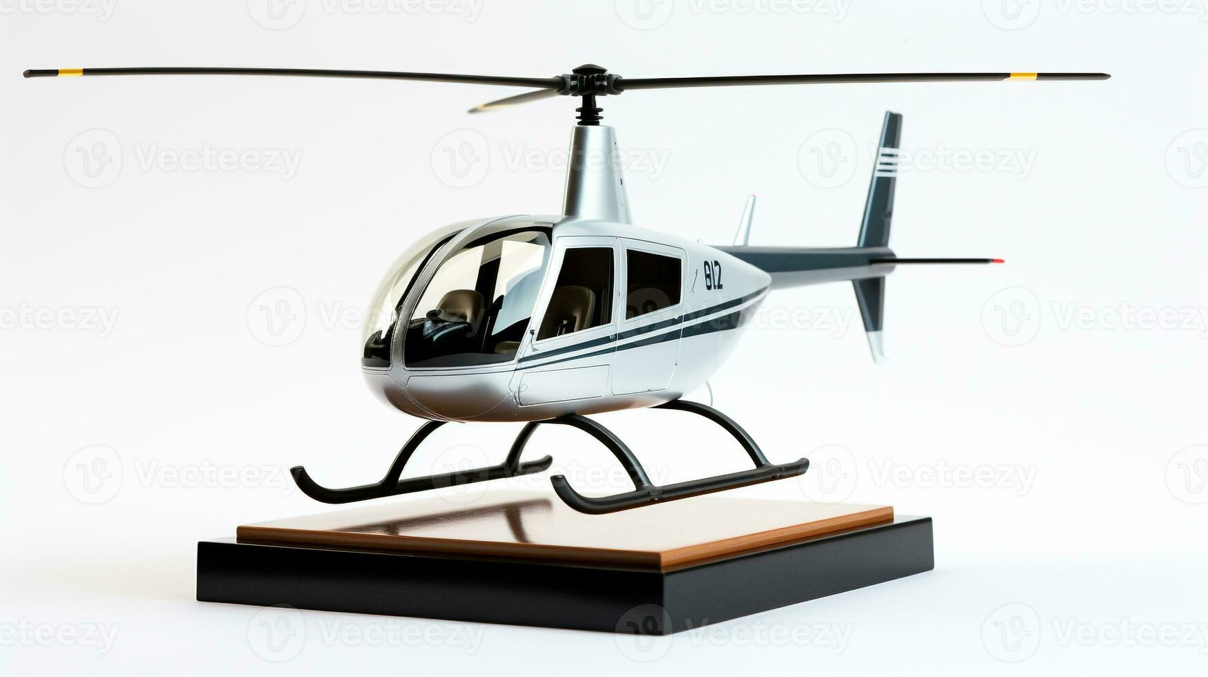 Displaying a 3D miniature Robinson R44. Generative AI photo