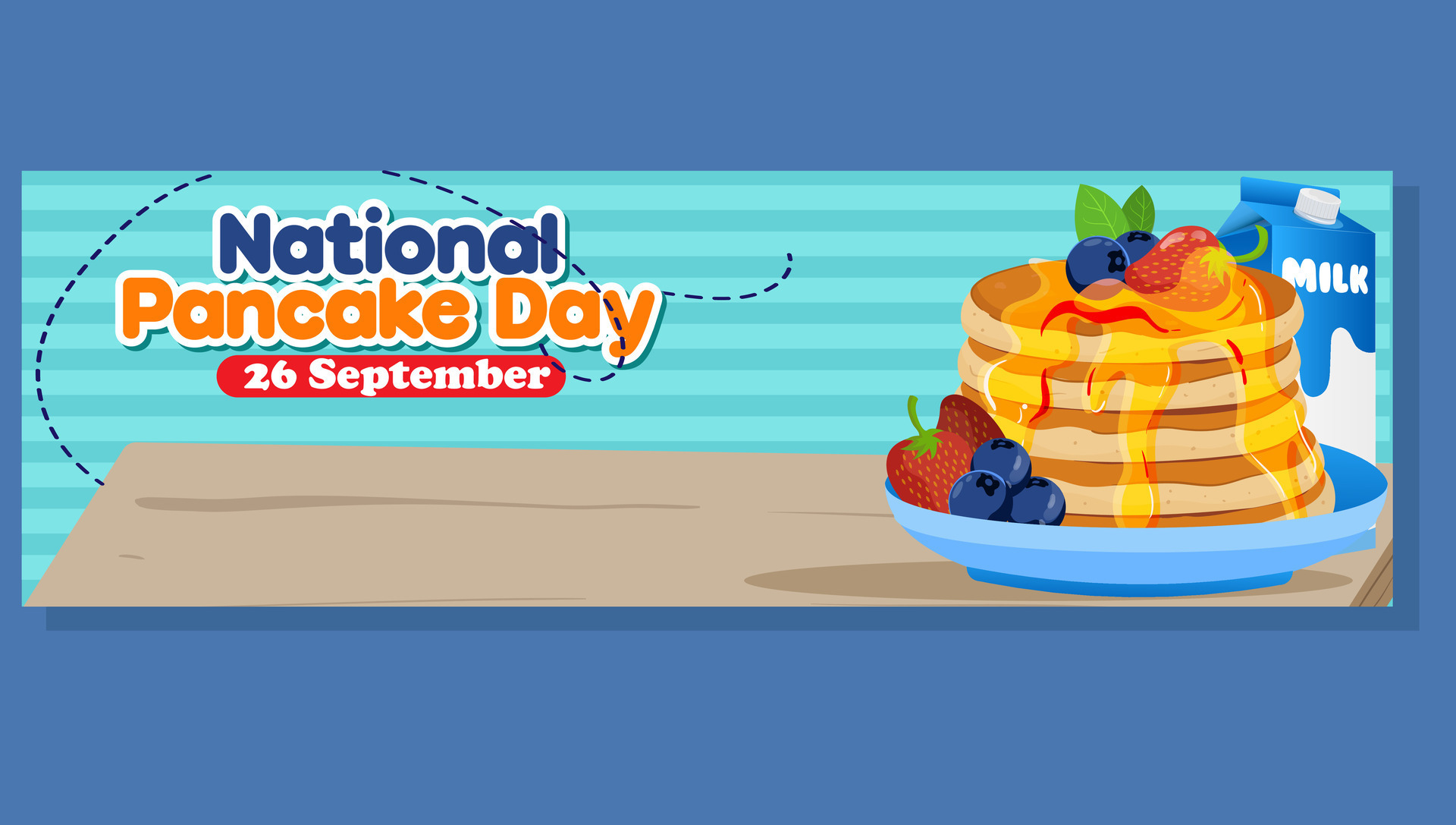 Design Banner National Pancake Day celebration. Pancakes with syrup and butter Illustration