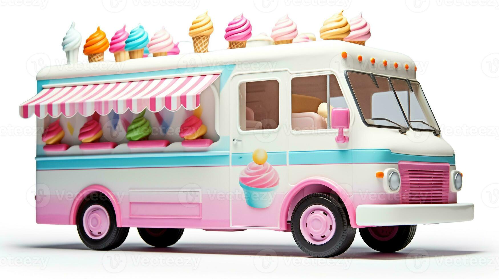 Displaying a 3D miniature Ice Cream Truck. Generative AI photo