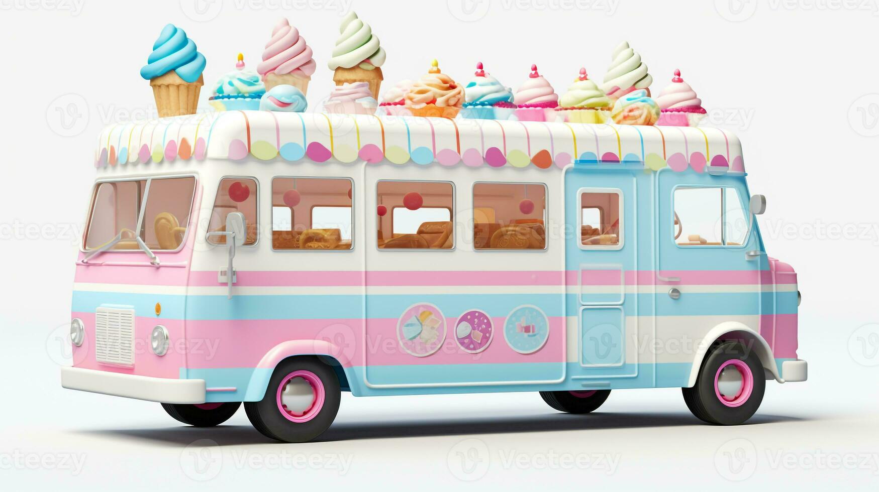 Displaying a 3D miniature Ice Cream Truck. Generative AI photo
