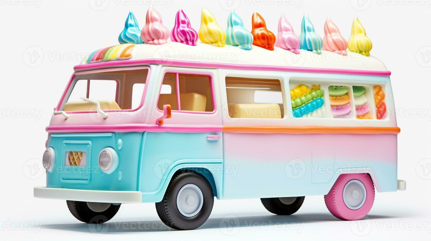 Displaying a 3D miniature Ice Cream Truck. Generative AI photo