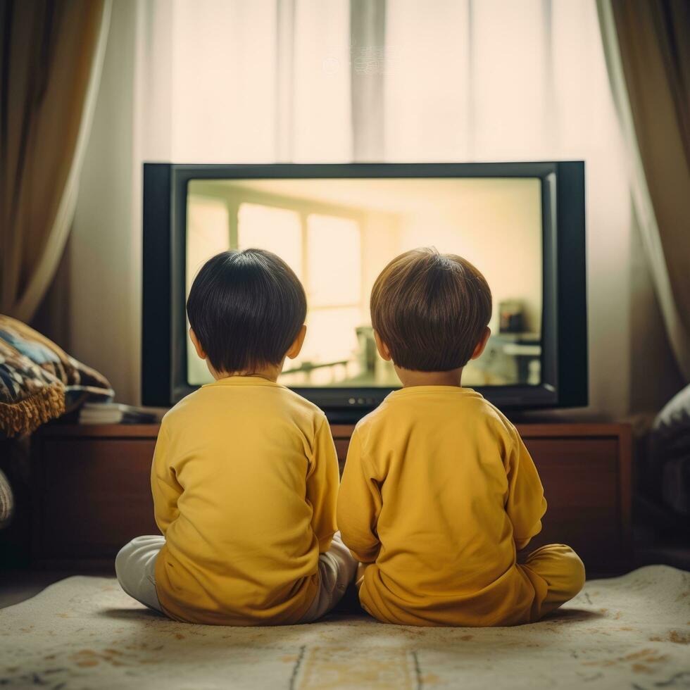 Japanese boys watching retro tv photo