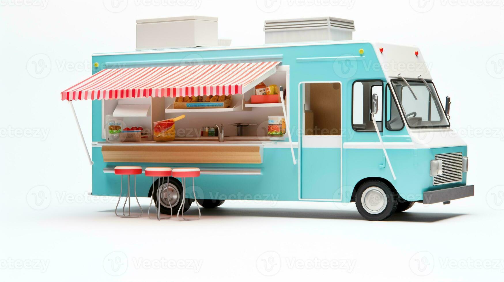 Displaying a 3D miniature Food Truck. Generative AI photo