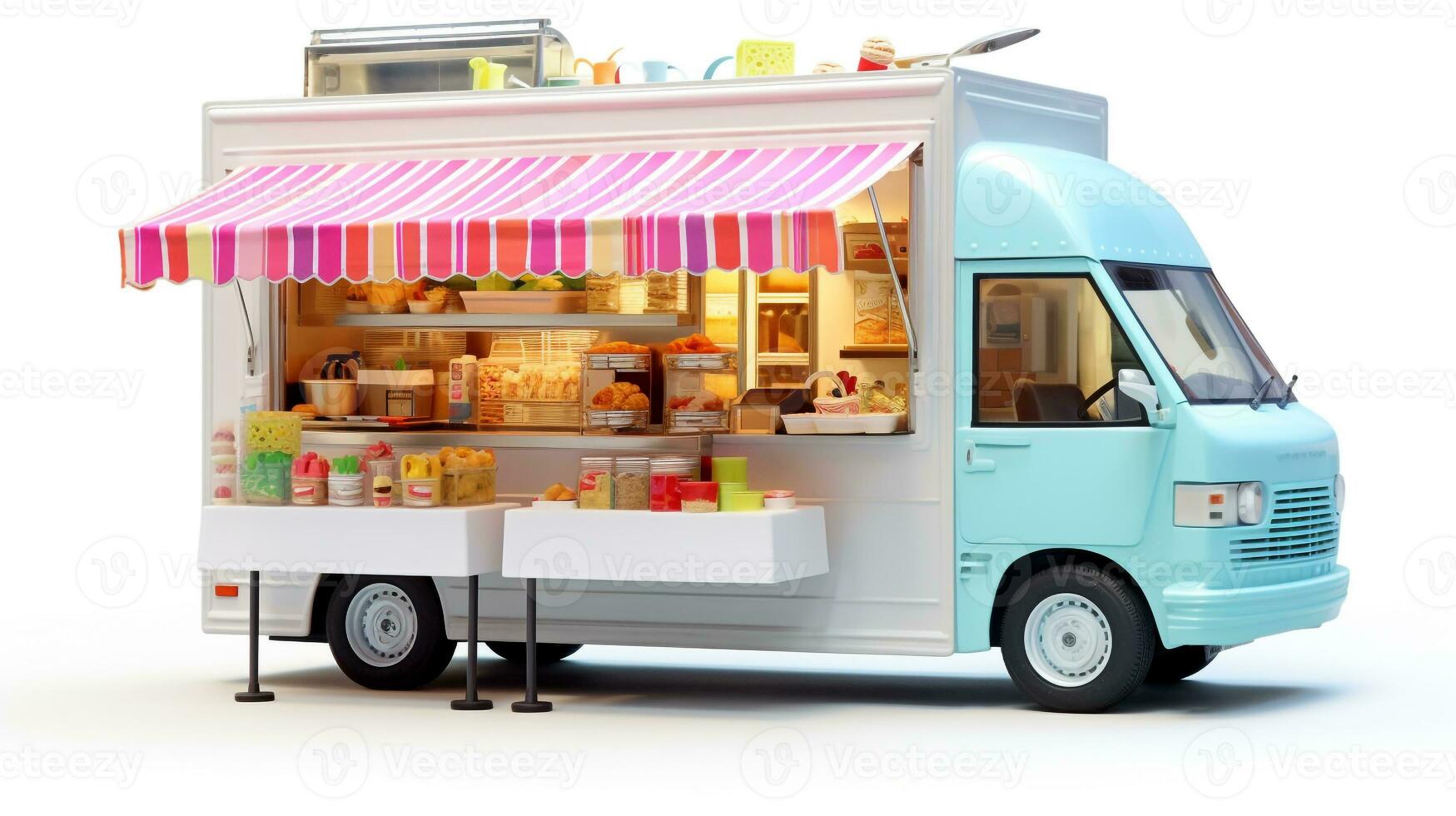 Displaying a 3D miniature Food Truck. Generative AI photo