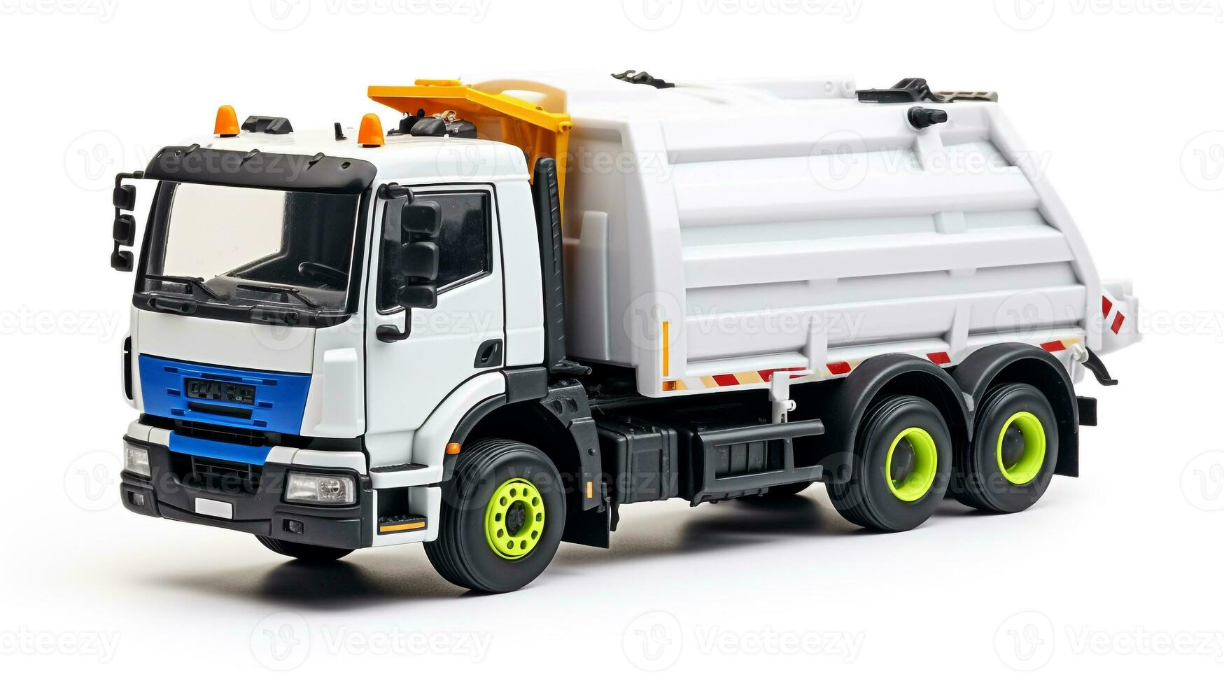 Displaying a 3D miniature Garbage Truck. Generative AI photo