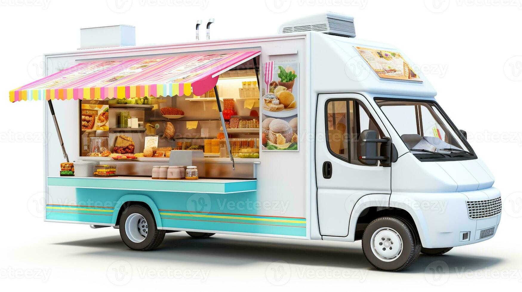 Displaying a 3D miniature Food Truck. Generative AI photo