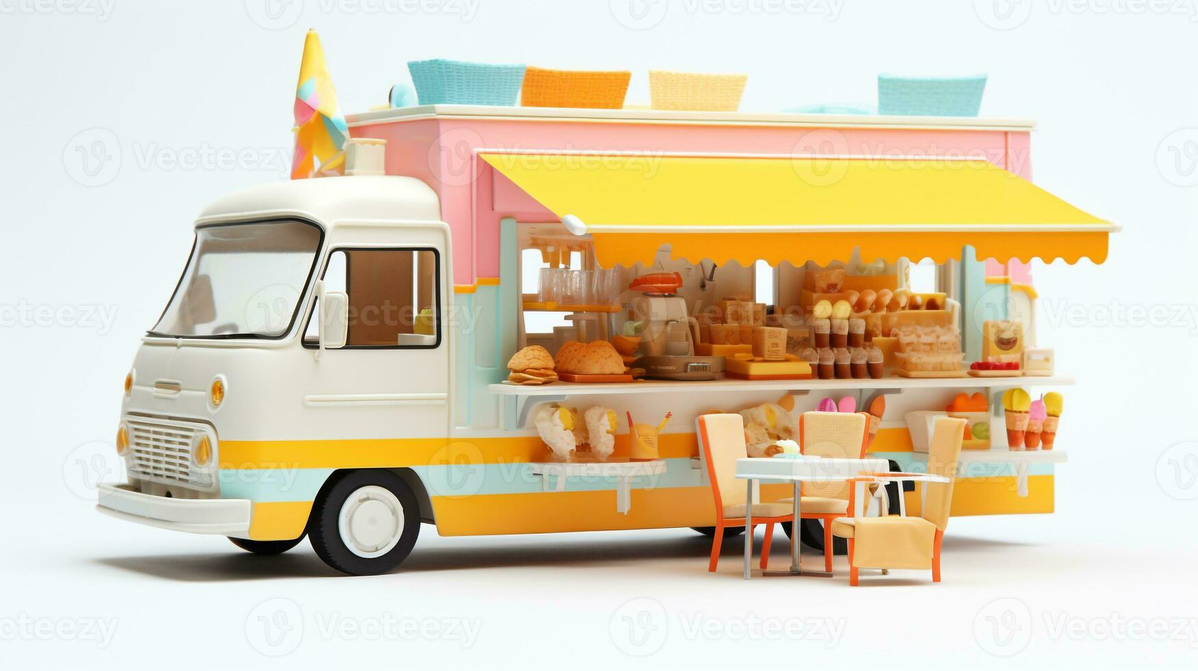 Displaying a 3D miniature Food Truck. Generative AI photo