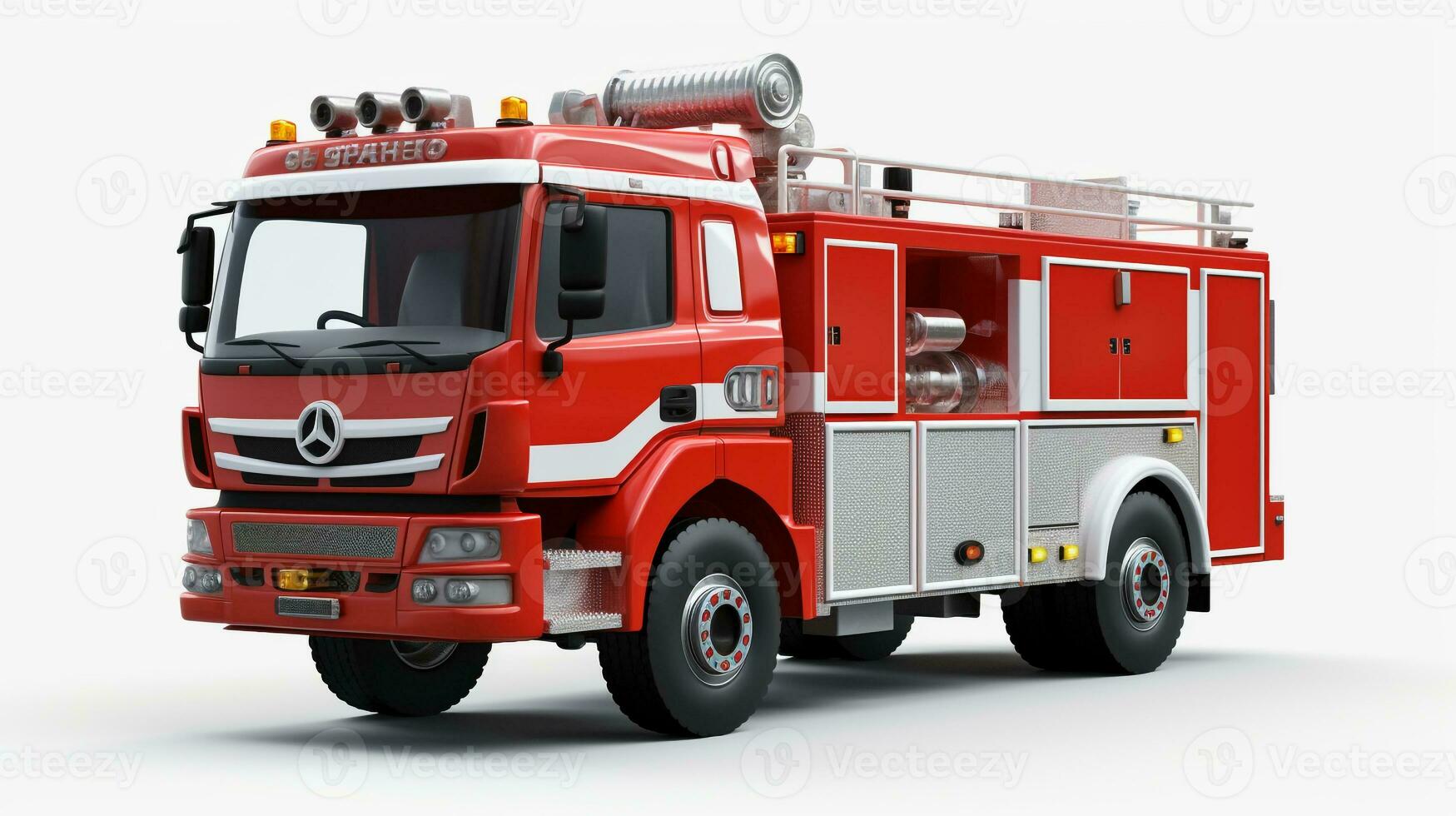 Displaying a 3D miniature Firetruck. Generative AI photo