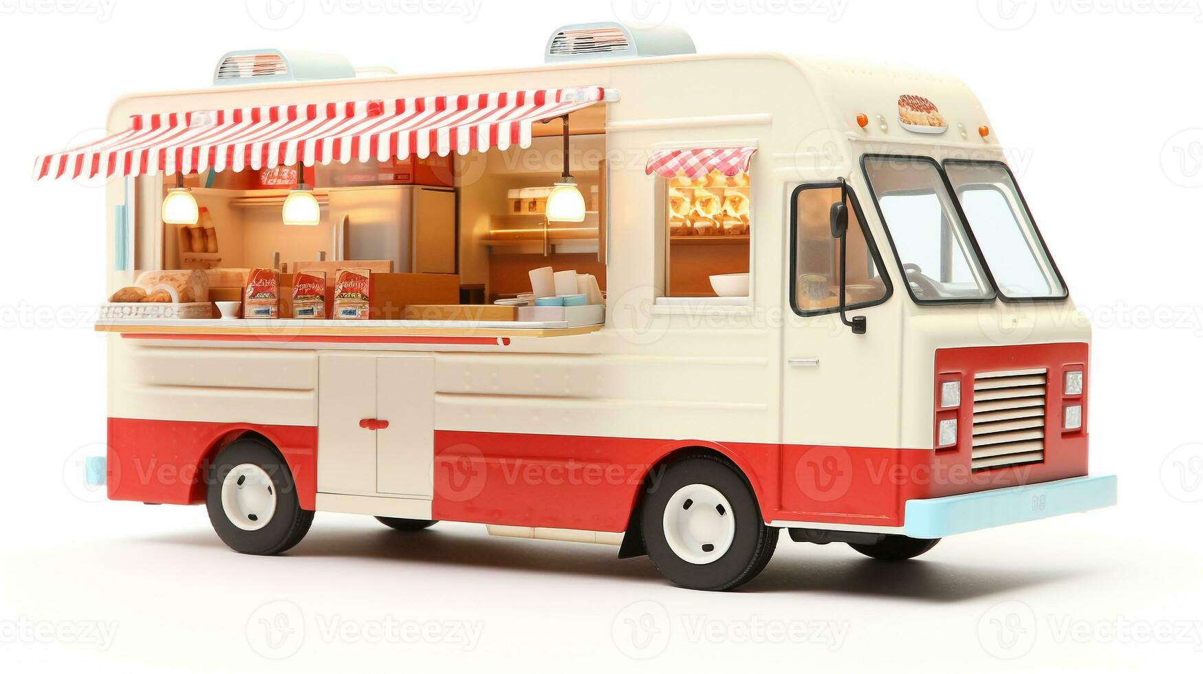 Displaying a 3D miniature Food Truck. Generative AI photo