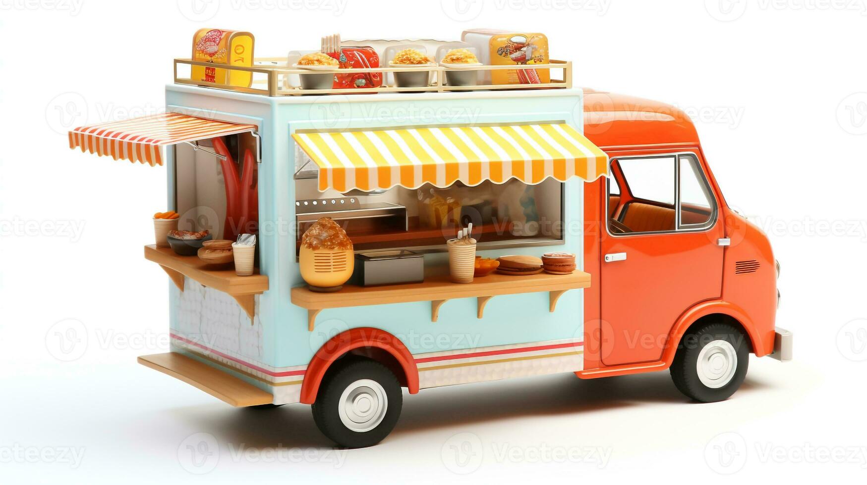 Displaying a 3D miniature Food Truck. Generative AI photo