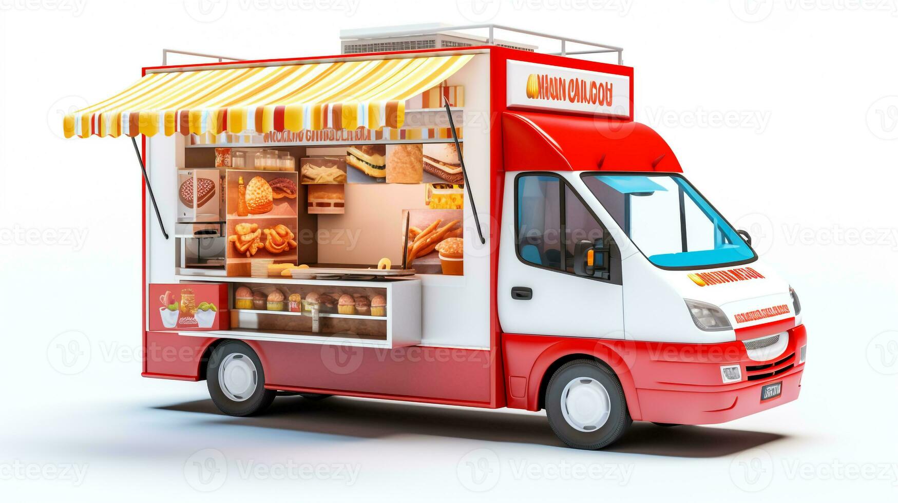 Displaying a 3D miniature Food Truck. Generative AI photo