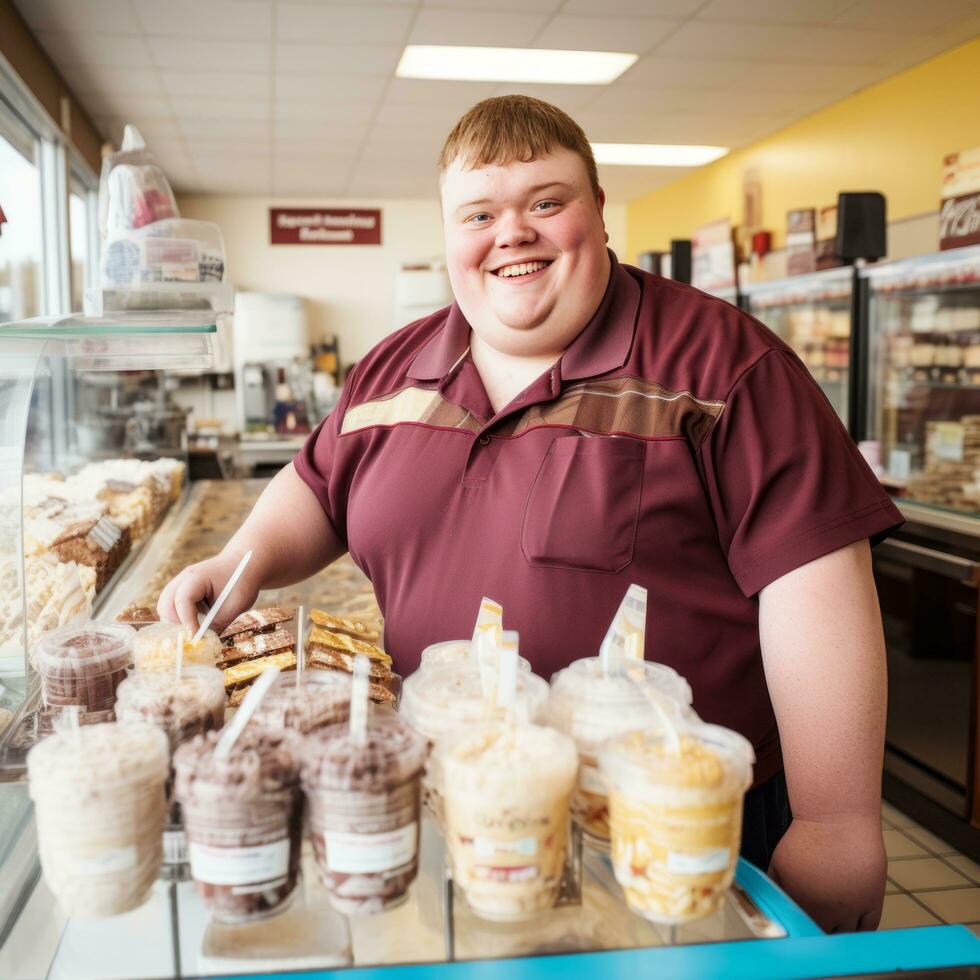 Young man selling ice cream photo