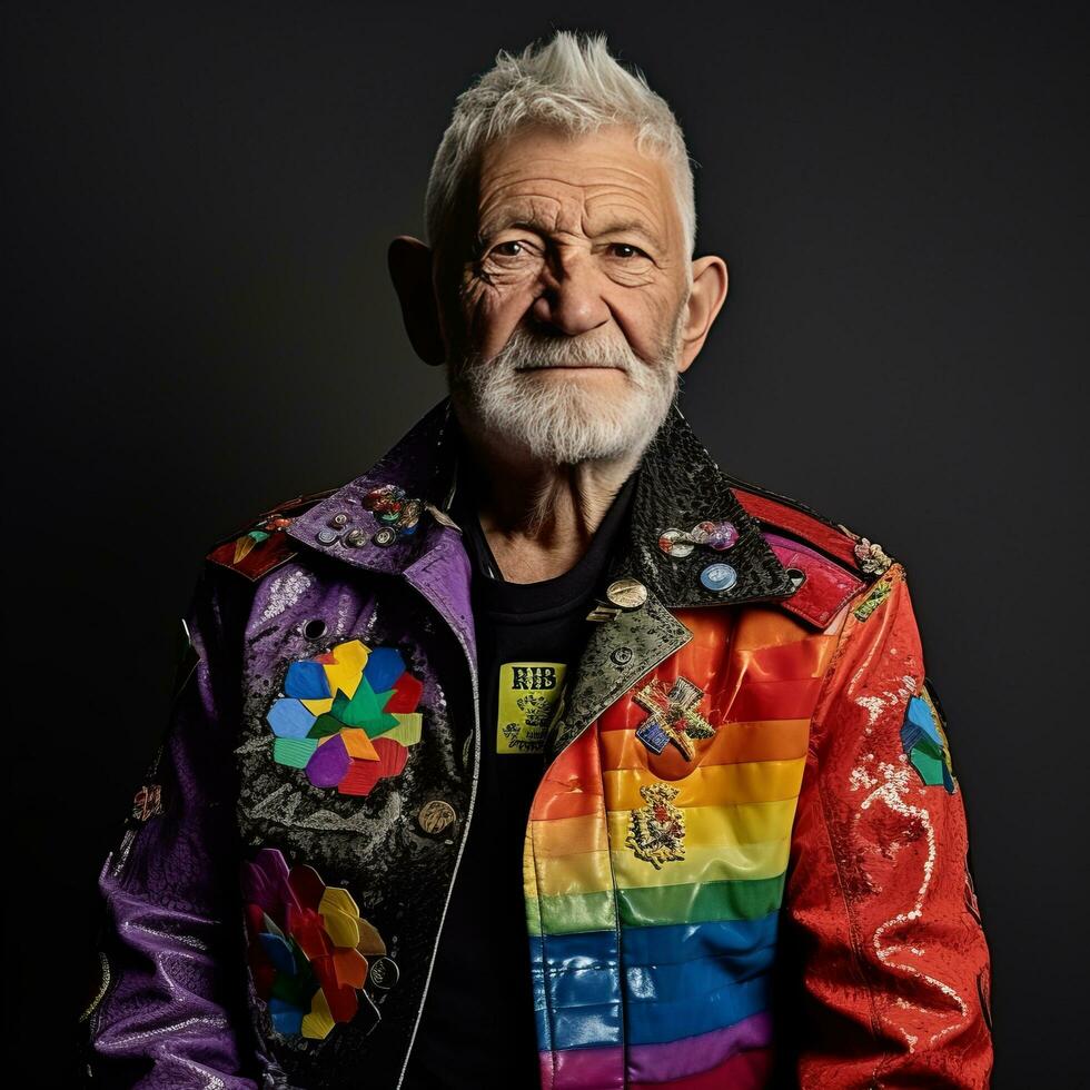 Elderly man with lgbt badge photo