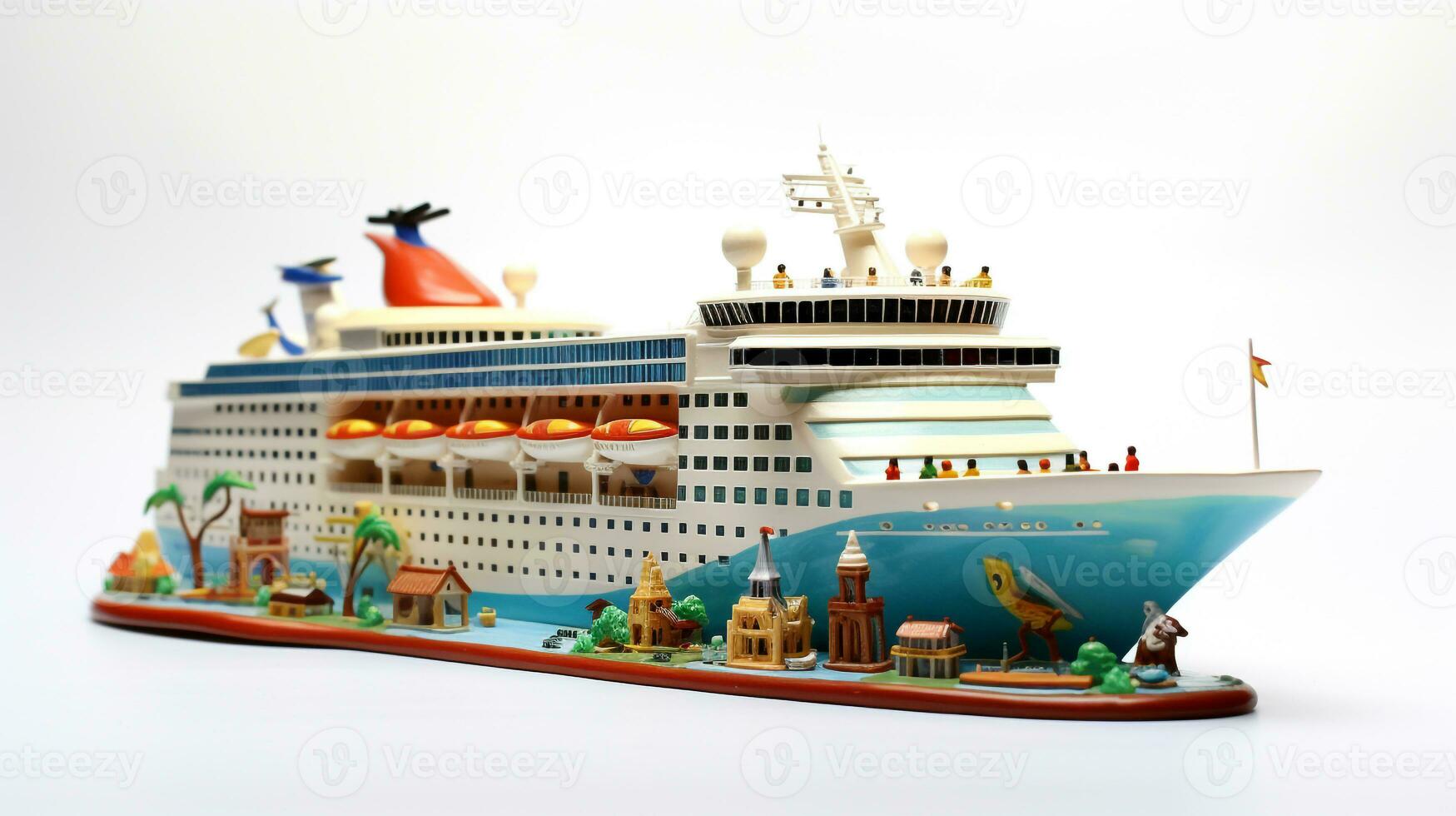 Displaying a 3D miniature Cruise Ship. Generative AI photo