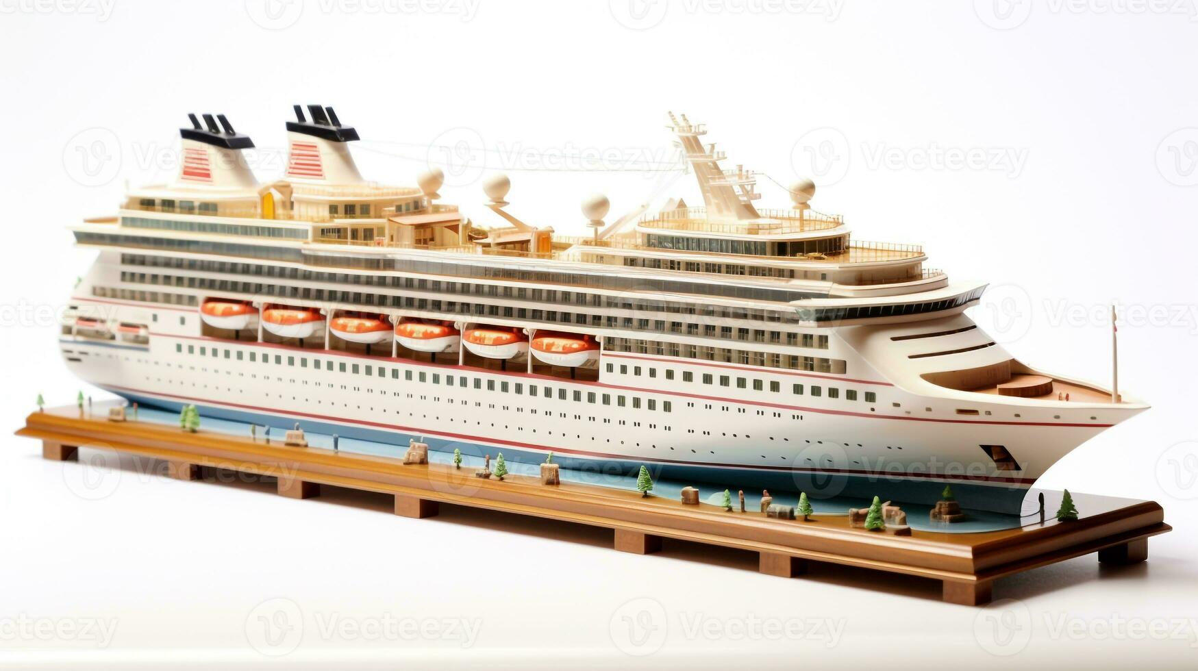 Displaying a 3D miniature Cruise Ship. Generative AI photo