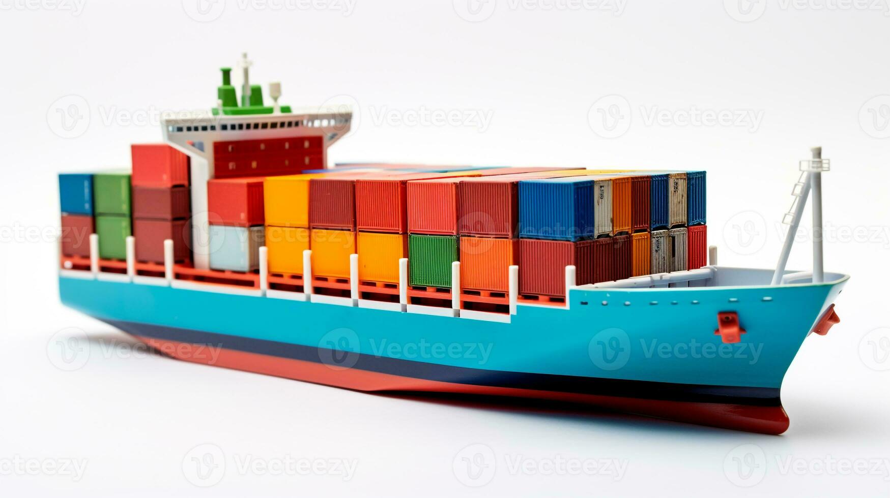 Displaying a 3D miniature Container Ship. Generative AI photo