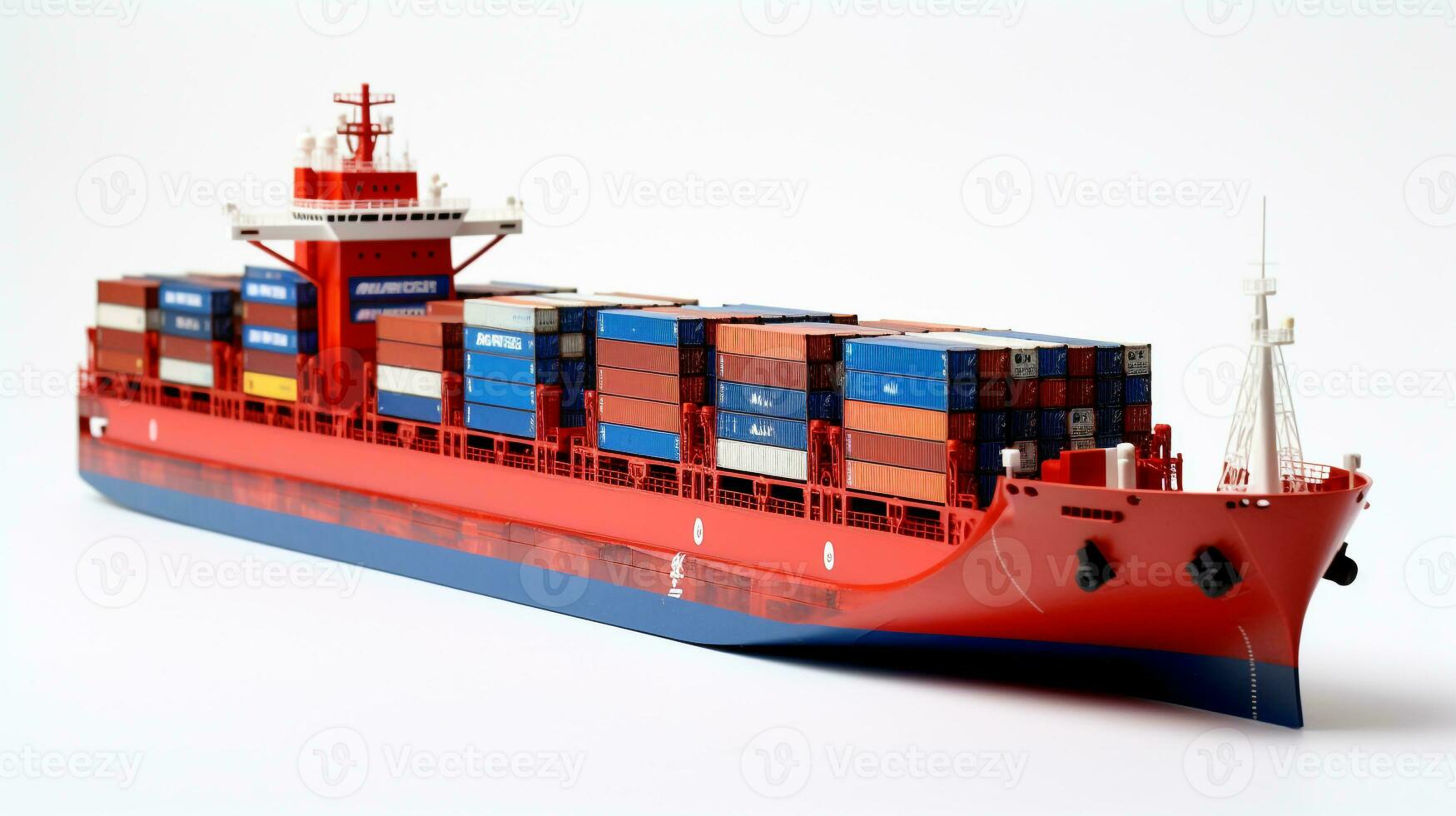 Displaying a 3D miniature Container Ship. Generative AI photo