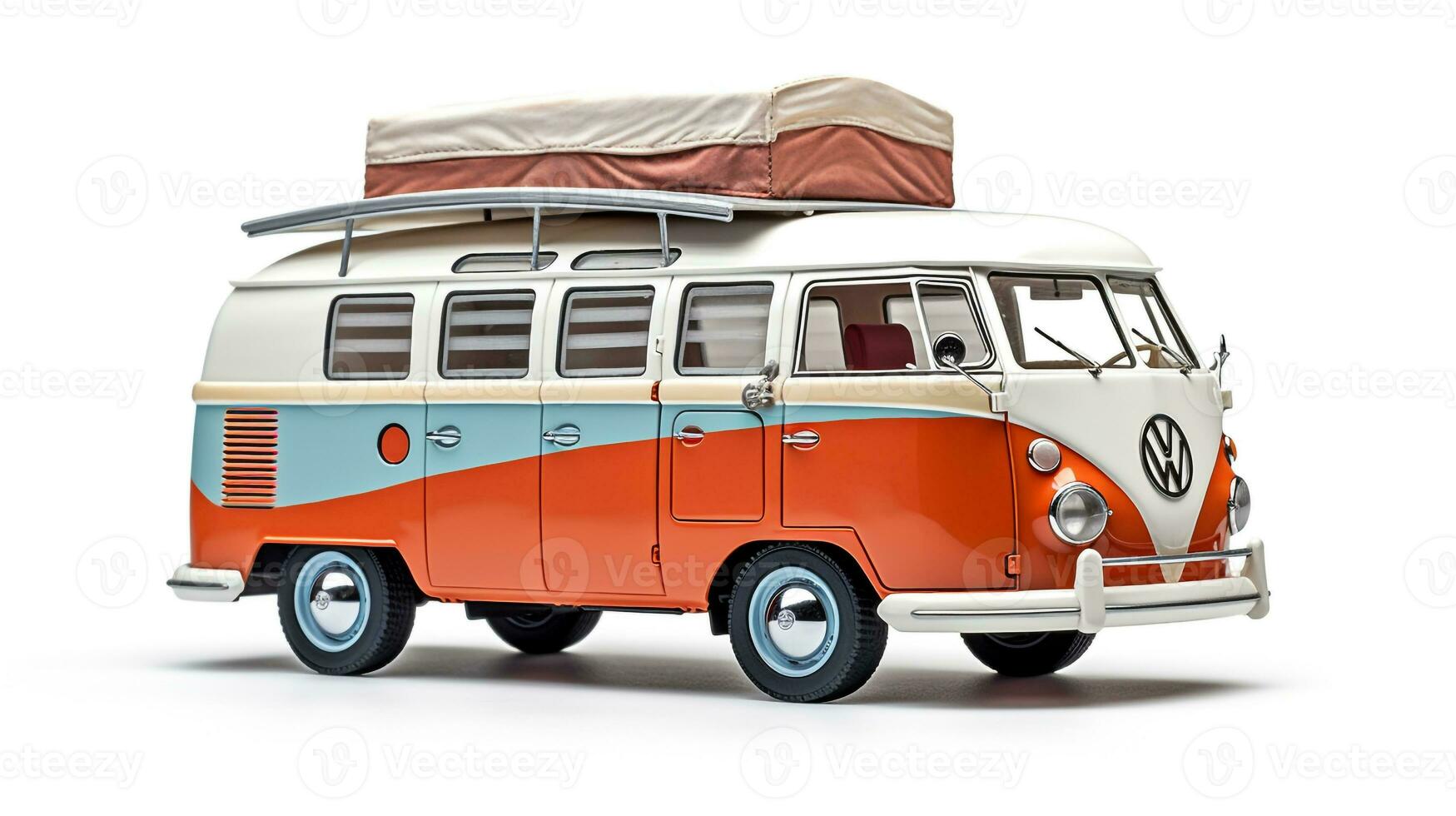 Displaying a 3D miniature Camper Van. Generative AI photo