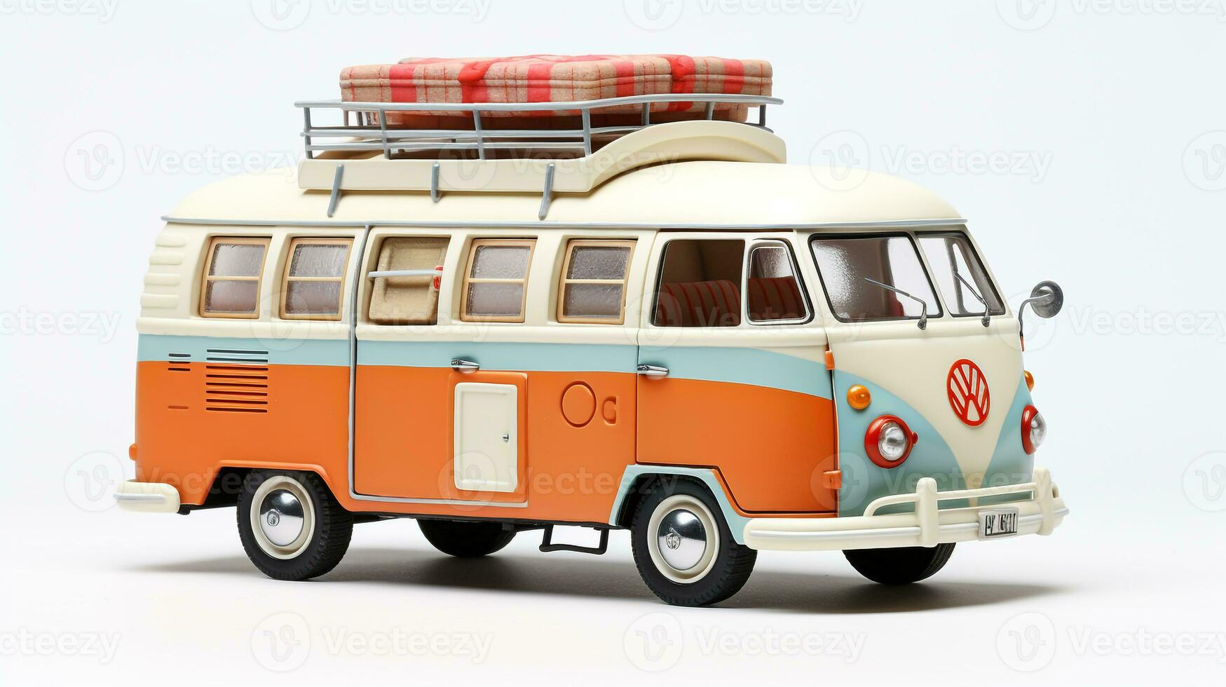 Displaying a 3D miniature Camper Van. Generative AI photo