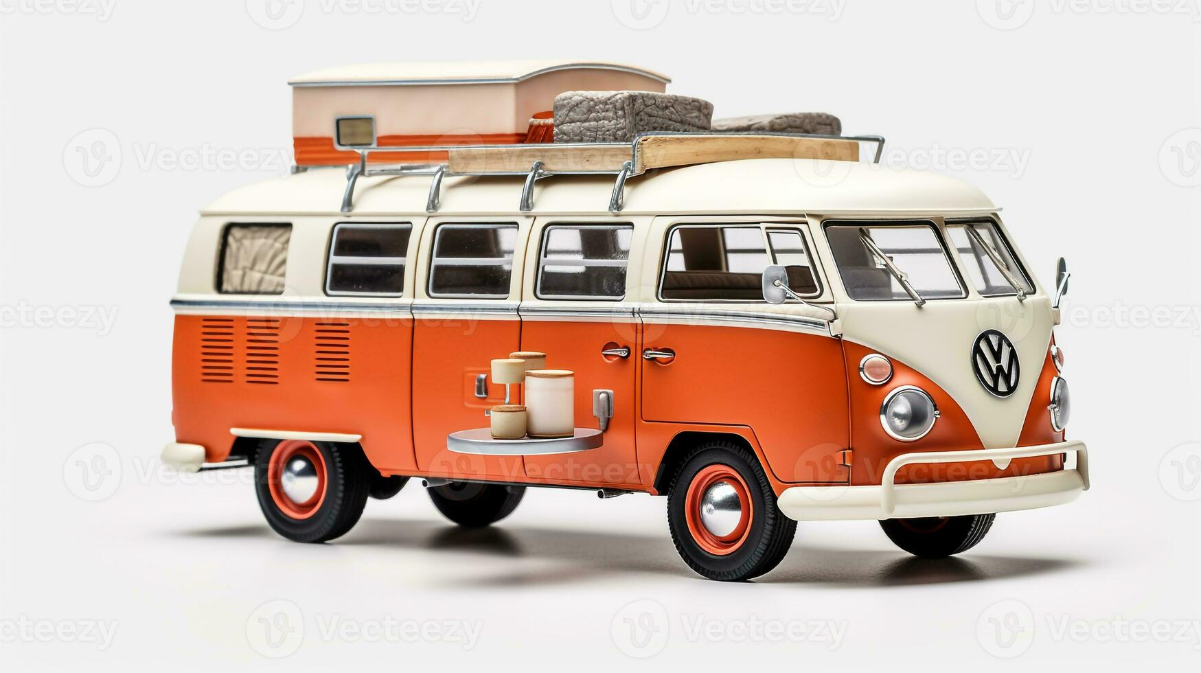 Displaying a 3D miniature Camper Van. Generative AI photo
