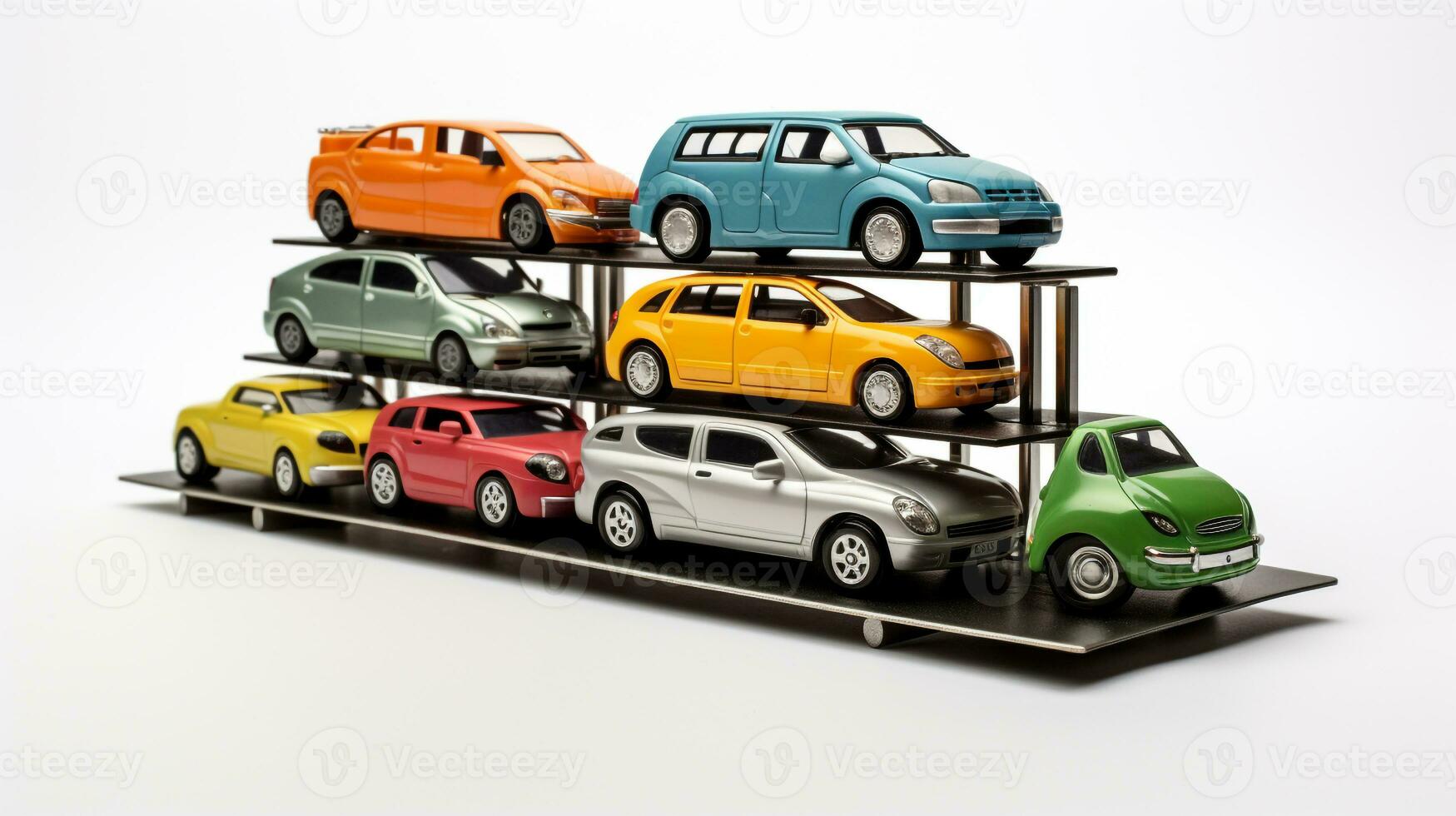 Displaying a 3D miniature Car Carrier. Generative AI photo
