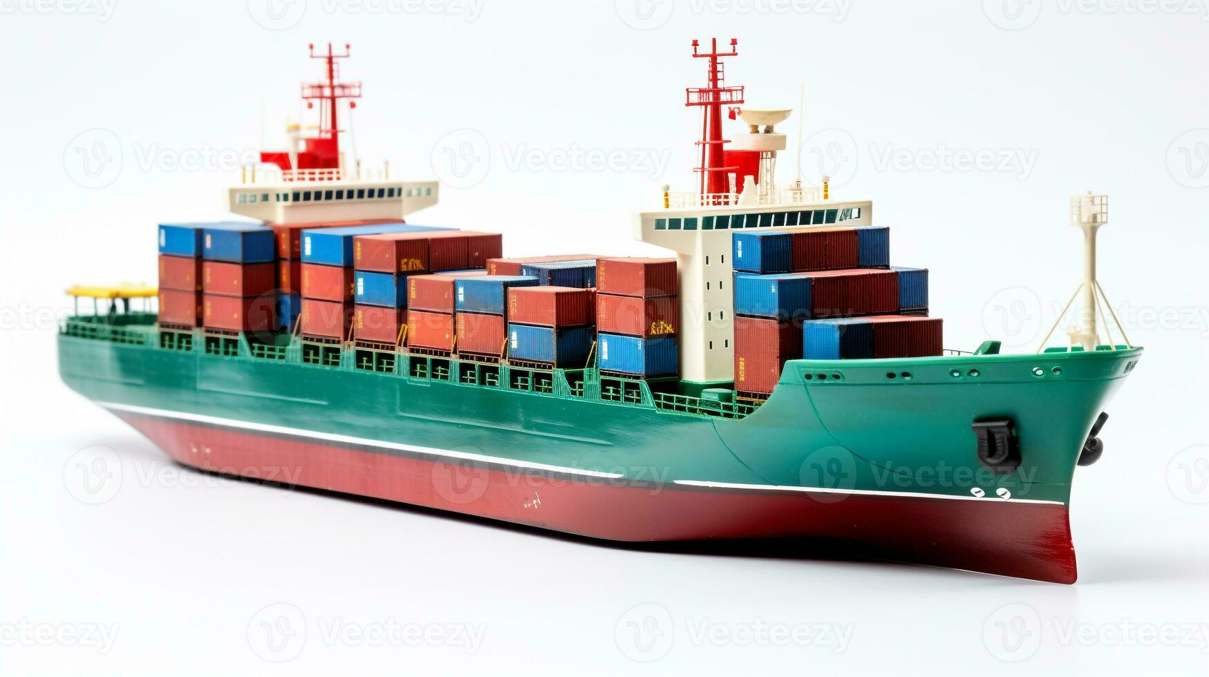 Displaying a 3D miniature Cargo Ship. Generative AI photo