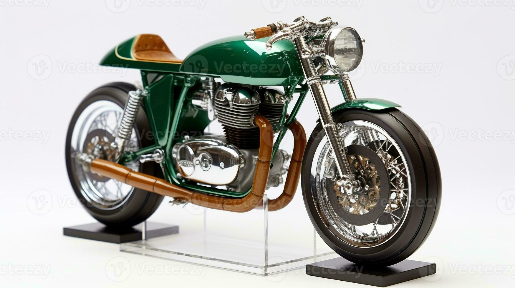 Displaying a 3D miniature Cafe Racer Motorcycle. Generative AI photo