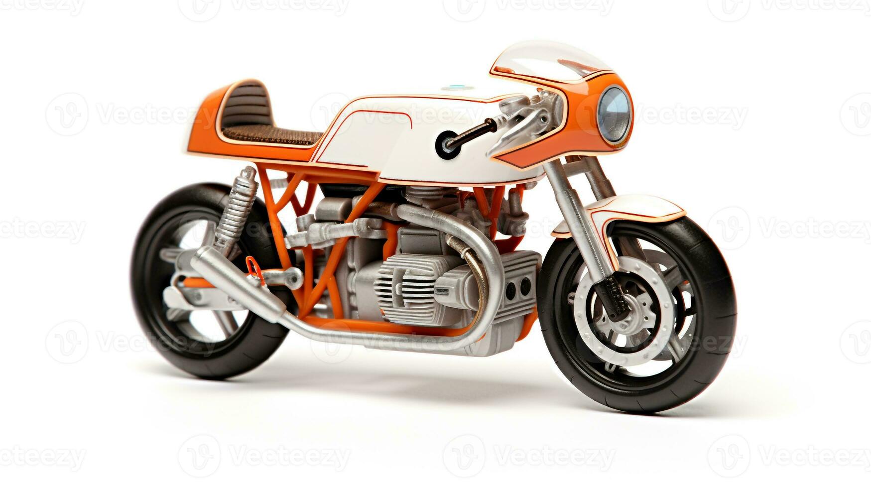 Displaying a 3D miniature Cafe Racer Motorcycle. Generative AI photo