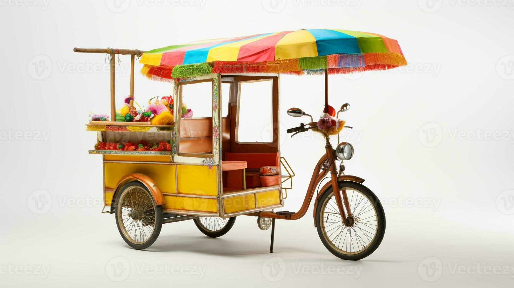 Displaying a 3D miniature Bicycle Rickshaw. Generative AI photo