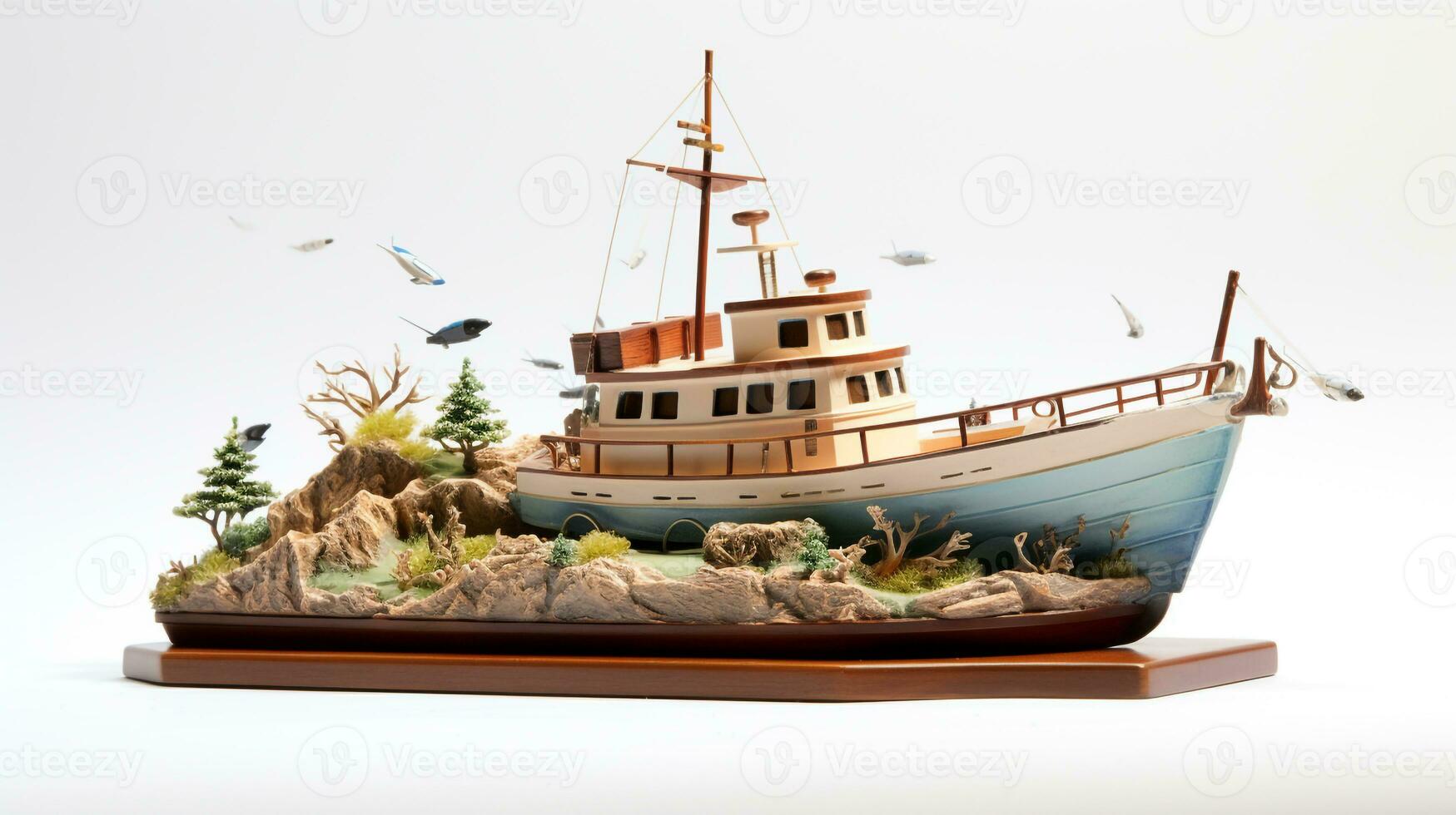 Displaying a 3D miniature Boat. Generative AI photo