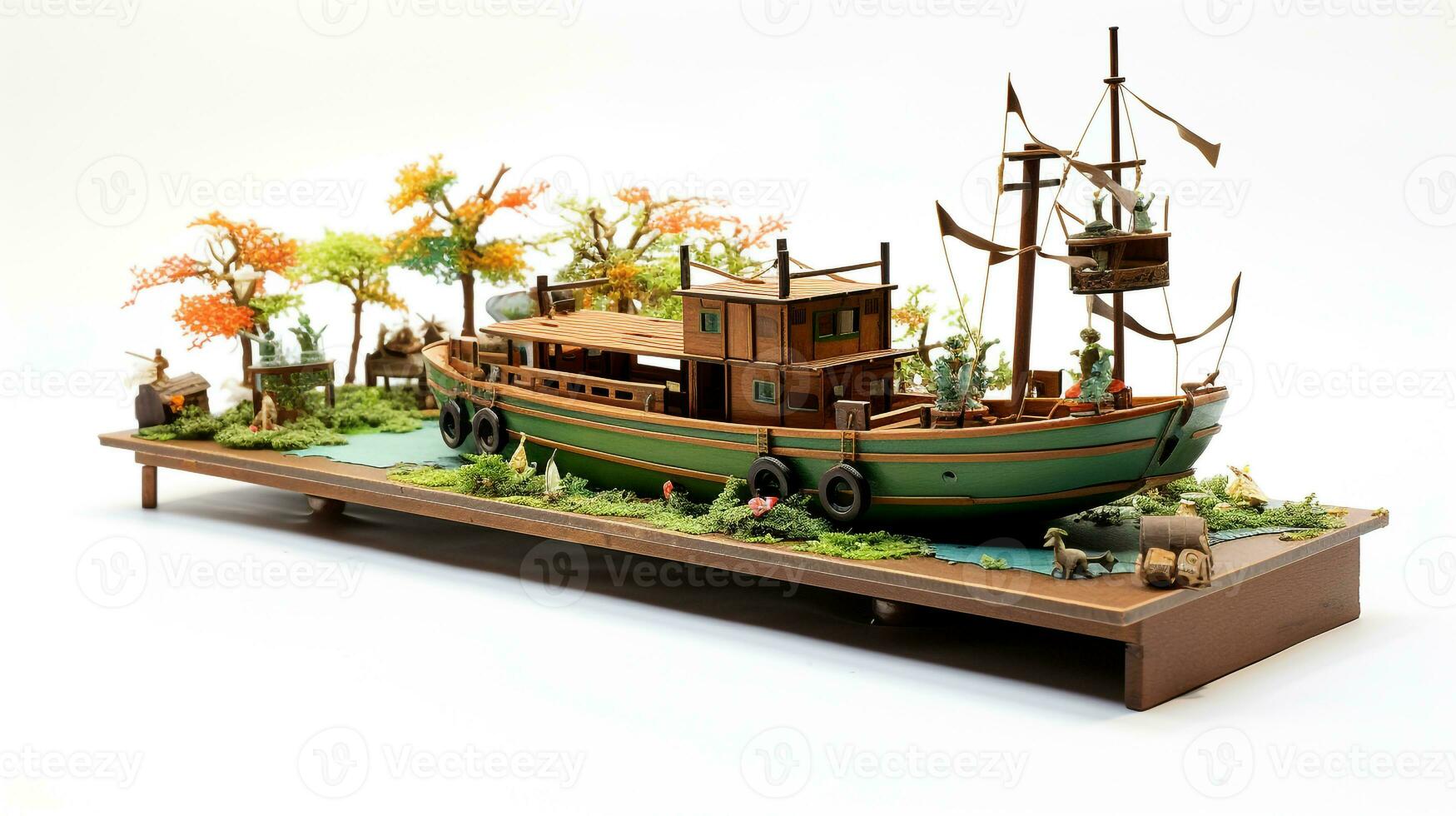 Displaying a 3D miniature Barge. Generative AI photo