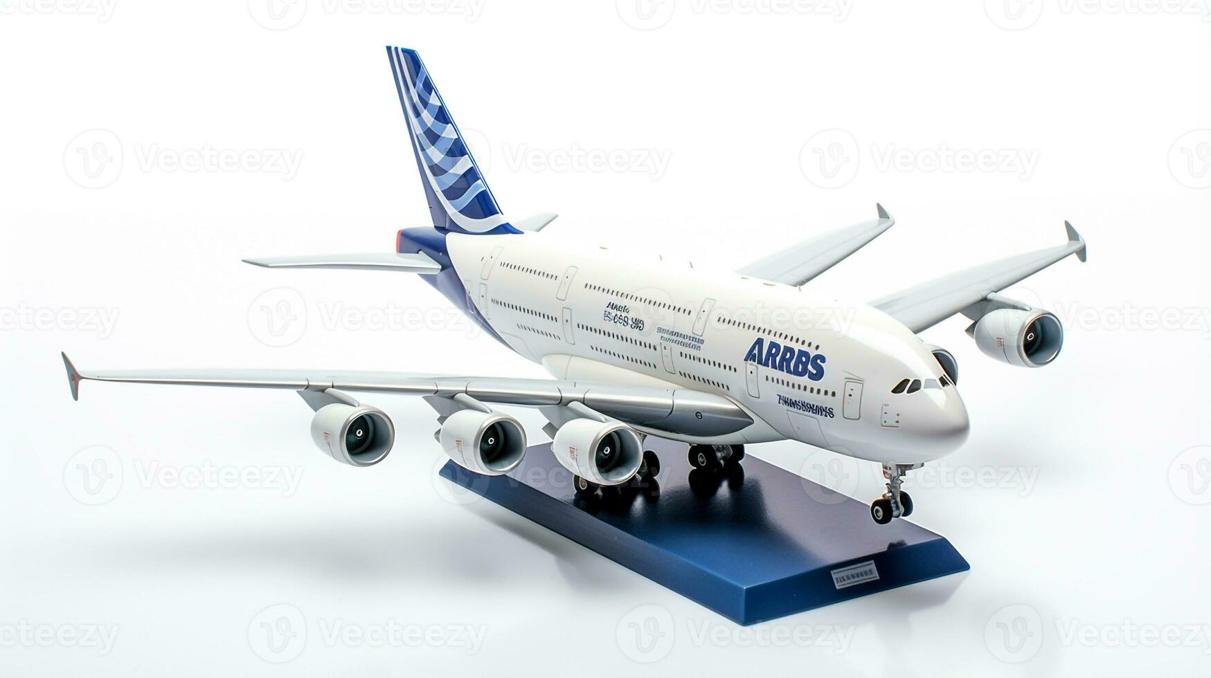 Displaying a 3D miniature Airbus A380. Generative AI photo
