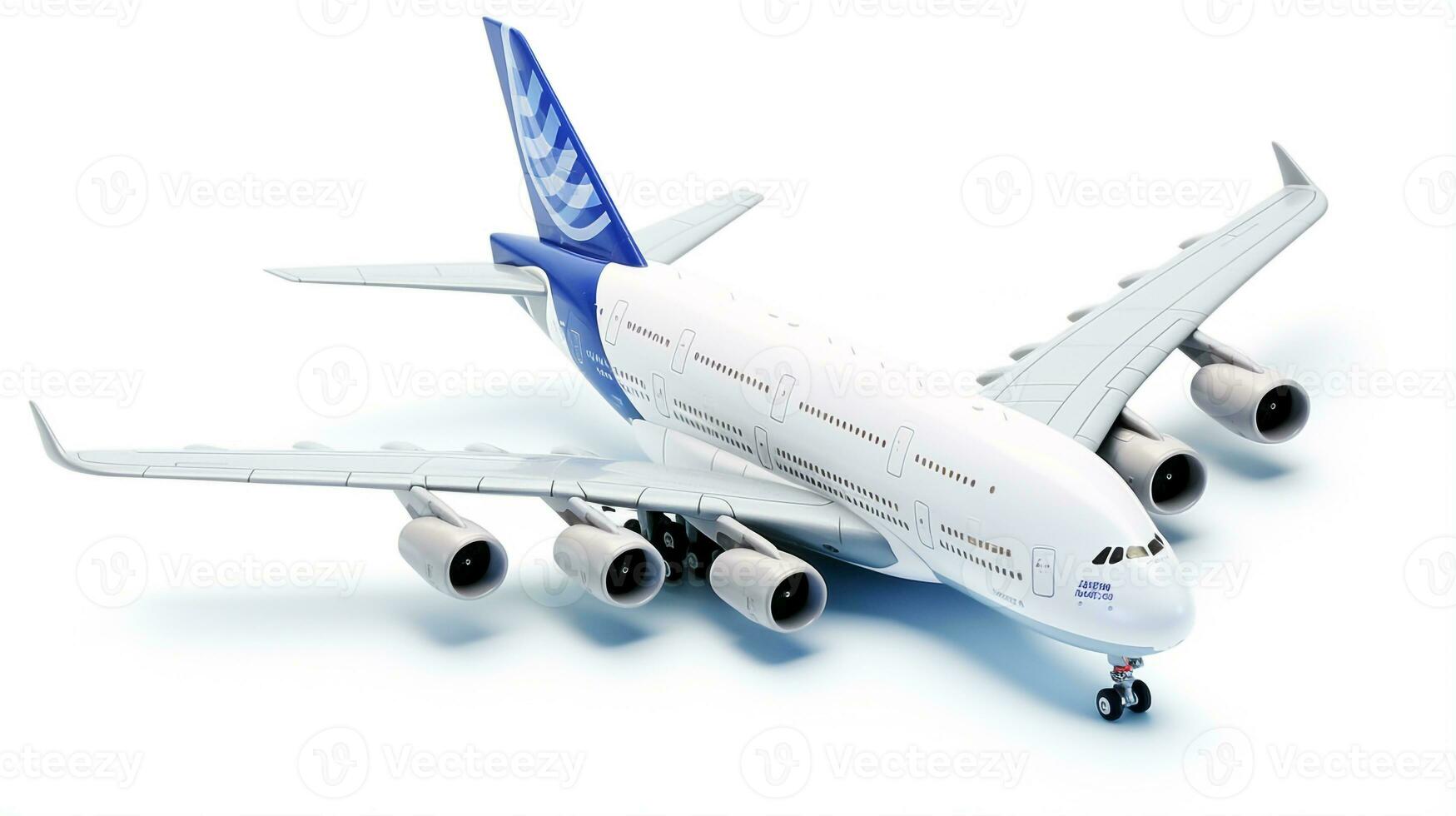 Displaying a 3D miniature Airbus A380. Generative AI photo